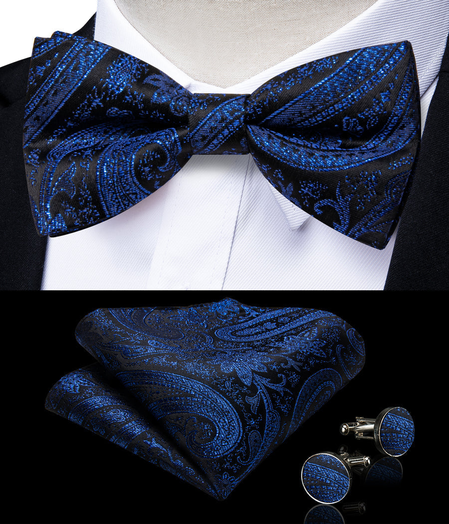 Navy Blue Paisley Jacquard Silk Vest Set vest set - Sophisticated Gentlemen