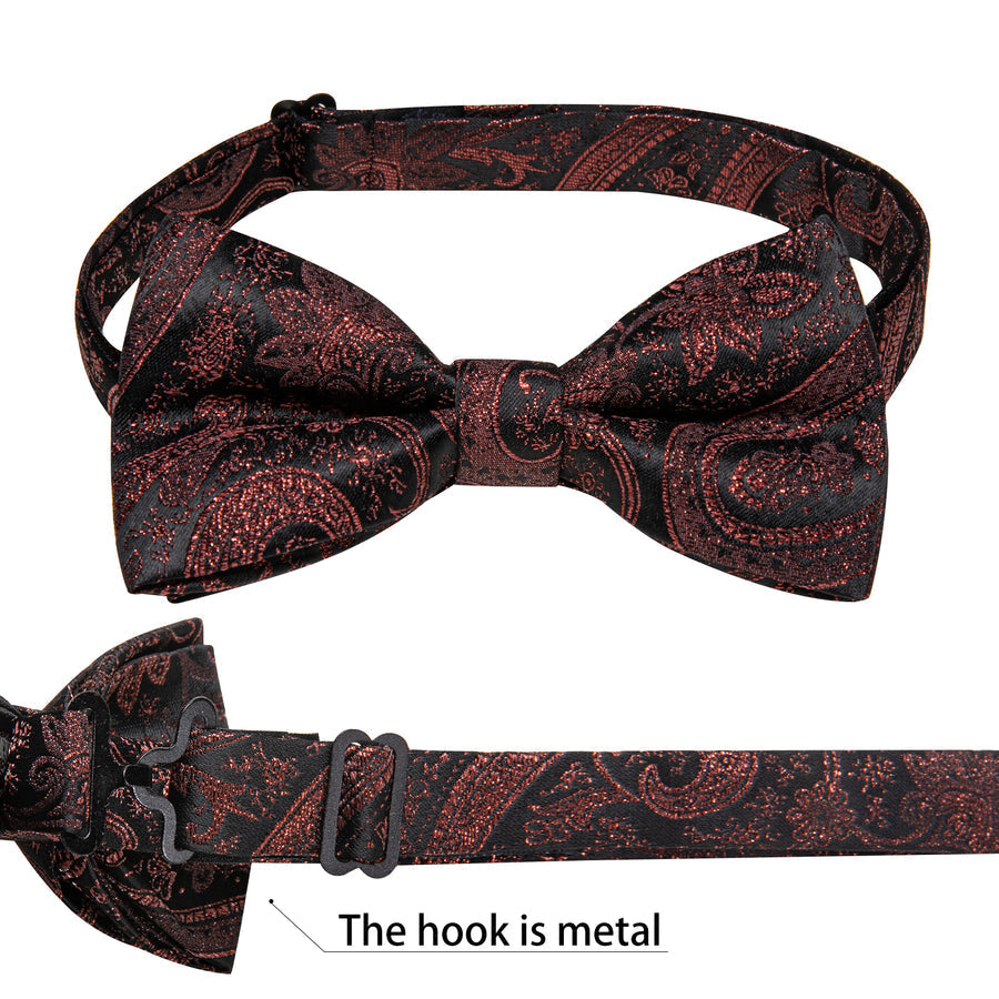 Brown Red Paisley Jacquard Silk Men's Collar Bowtie Vest Set vest set - Sophisticated Gentlemen