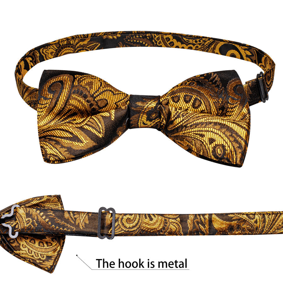 Brown Golden Paisley Silk Men's Collar Bowtie Vest Set vest set - Sophisticated Gentlemen