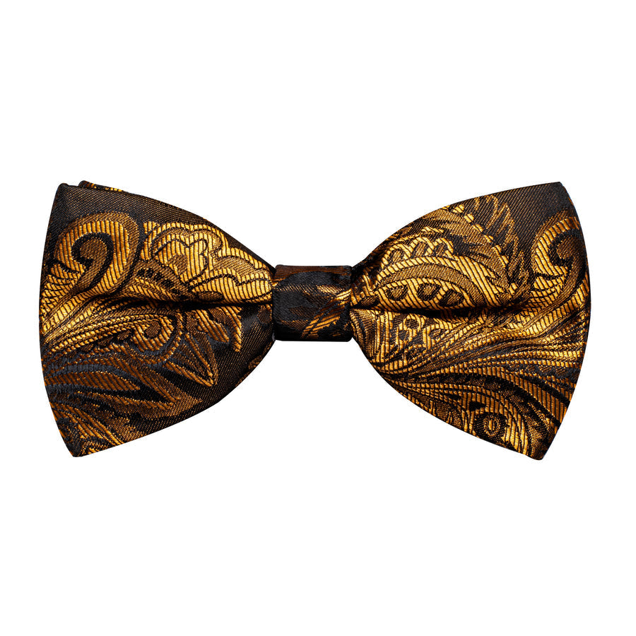 Brown Golden Paisley Silk Men's Collar Bowtie Vest Set vest set - Sophisticated Gentlemen