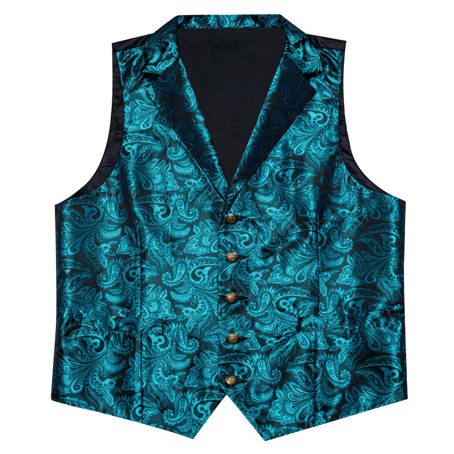 Lake Blue Paisley Men's Collar Vest Set vest set - Sophisticated Gentlemen