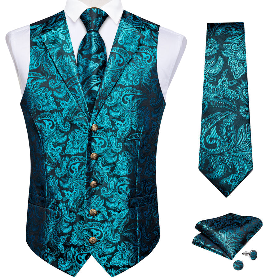 Lake Blue Paisley Men's Collar Vest Set vest set - Sophisticated Gentlemen