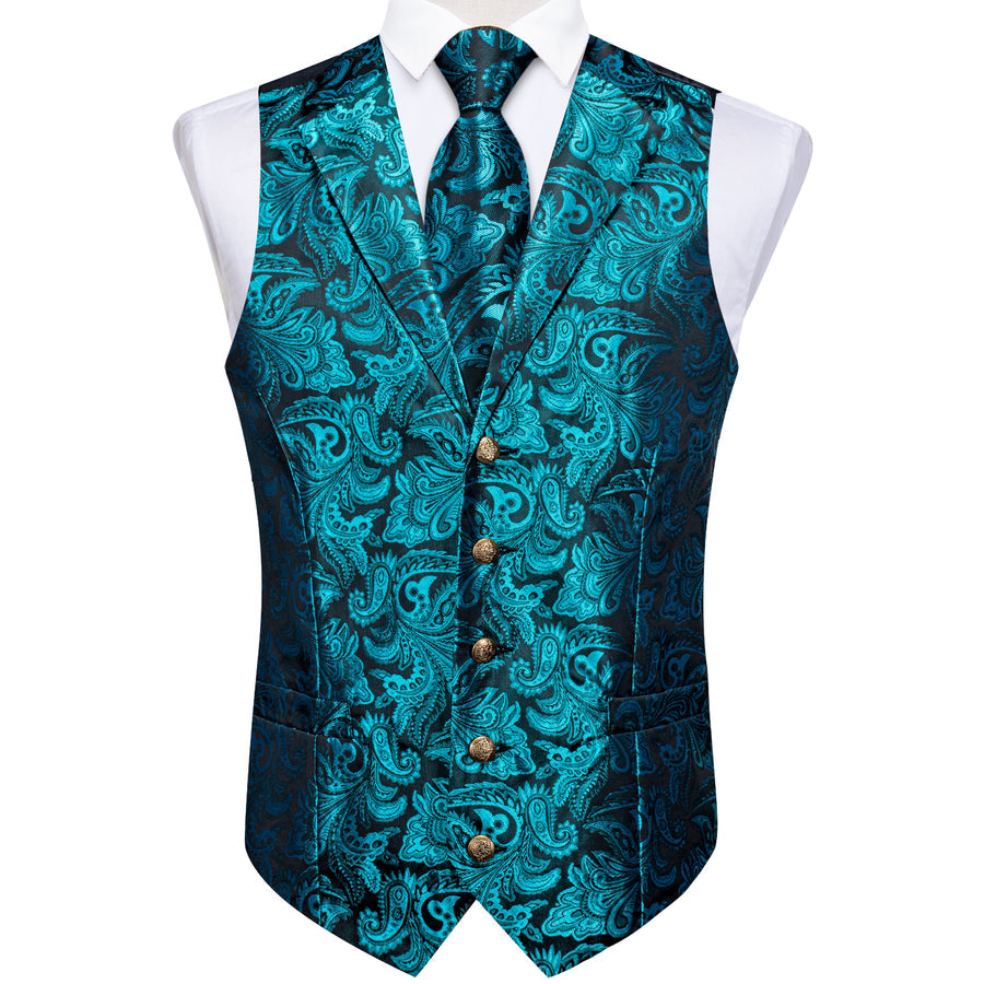 Lake Blue Paisley Men's Collar Vest Set vest set - Sophisticated Gentlemen