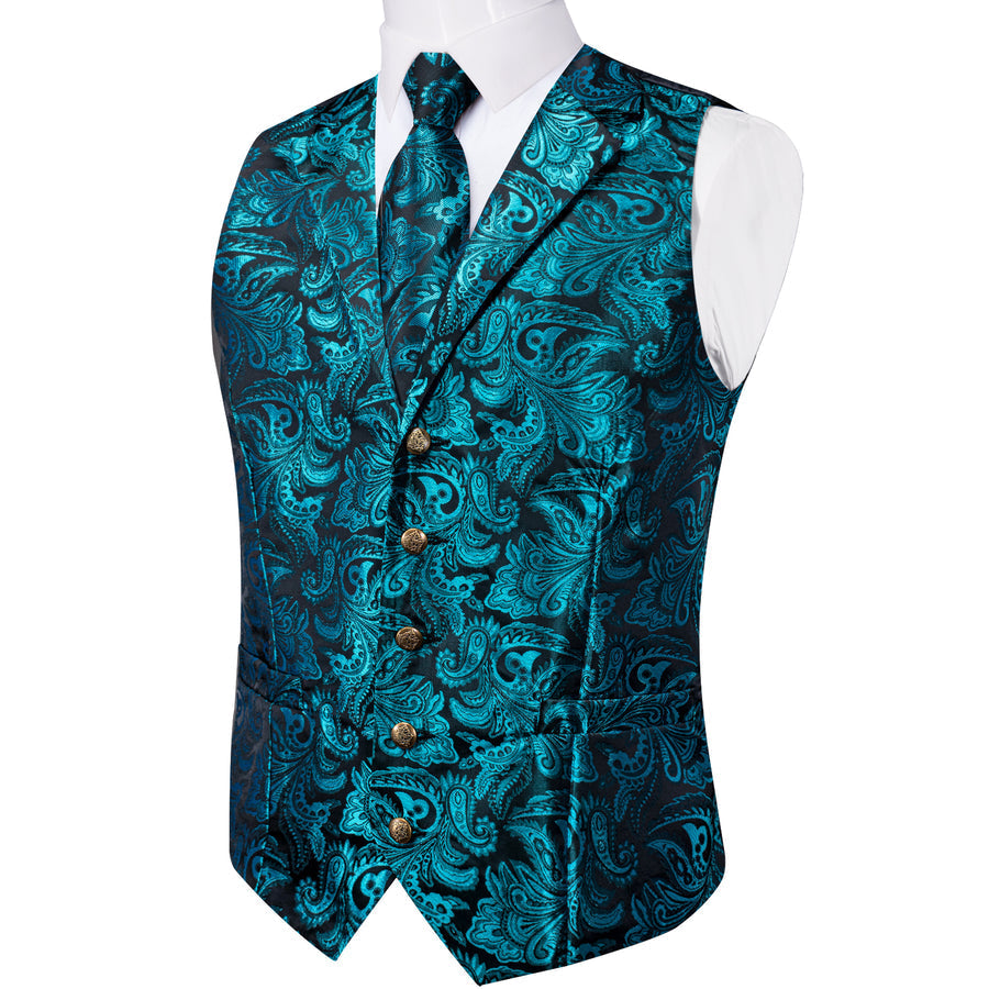 Lake Blue Paisley Men's Collar Vest Set vest set - Sophisticated Gentlemen