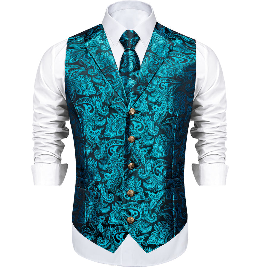 Lake Blue Paisley Men's Collar Vest Set vest set - Sophisticated Gentlemen