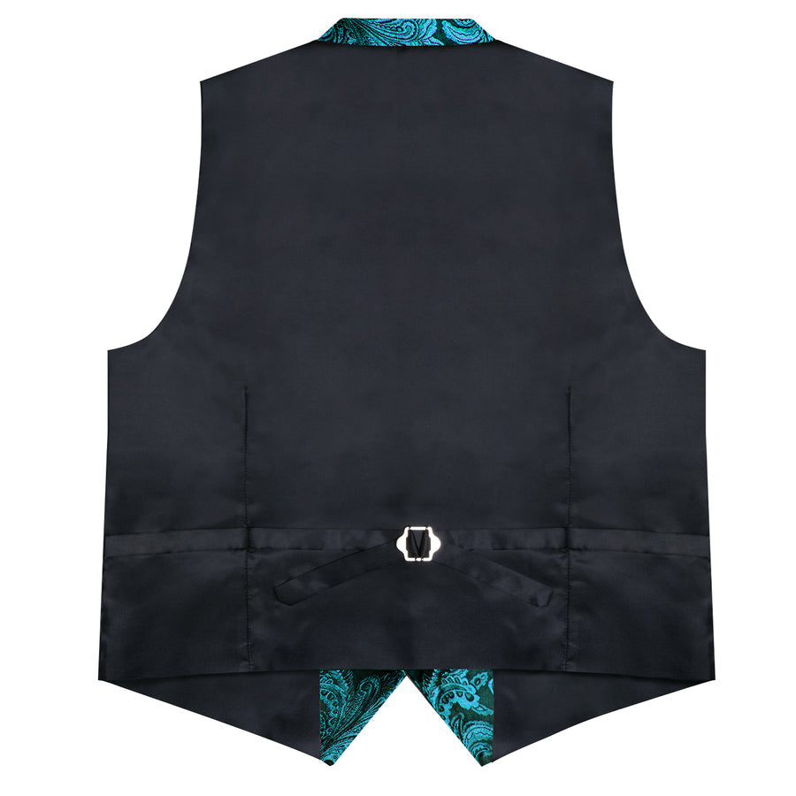 Lake Blue Paisley Silk Men's Bowtie Vest Set vest set - Sophisticated Gentlemen