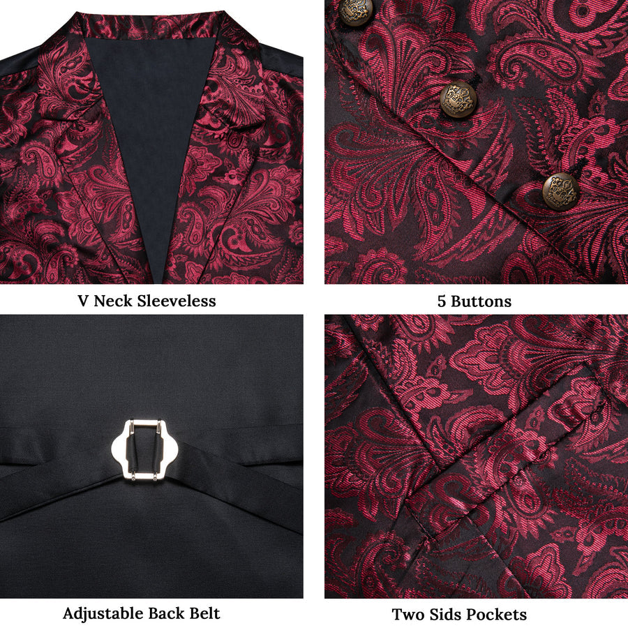 Burgundy Red Paisley Men's Collar Vest Set vest set - Sophisticated Gentlemen