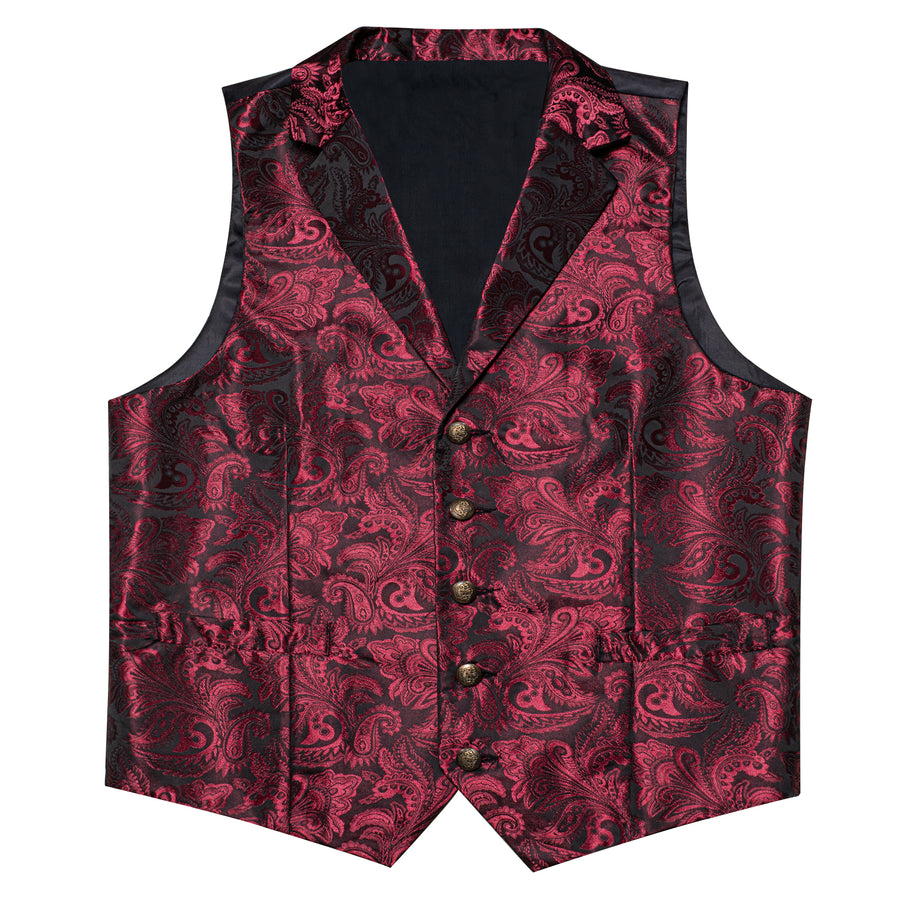 Burgundy Red Paisley Men's Collar Vest Set vest set - Sophisticated Gentlemen