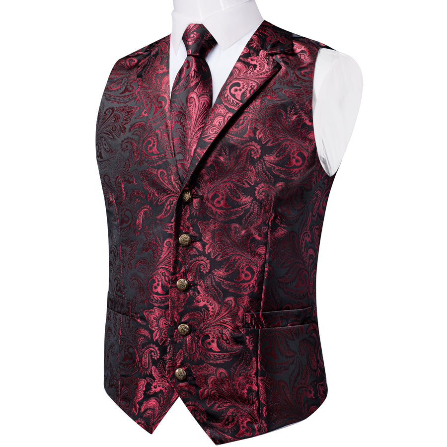 Burgundy Red Paisley Men's Collar Vest Set vest set - Sophisticated Gentlemen