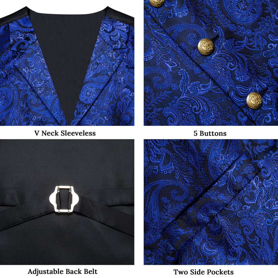 Royal Blue Luxury Paisley Jacquard Men's Collar Vest Set vest set - Sophisticated Gentlemen