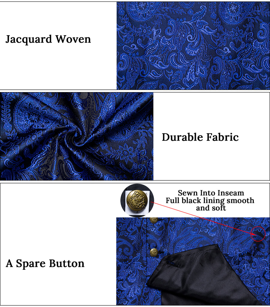 Royal Blue Luxury Paisley Jacquard Men's Collar Vest Set vest set - Sophisticated Gentlemen