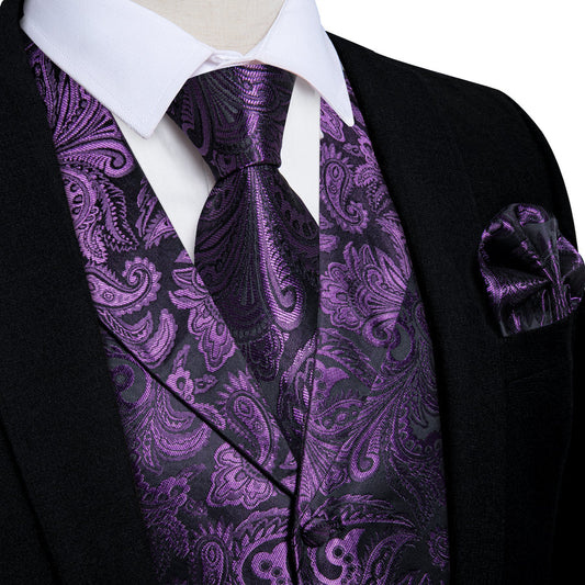 Purple Luxury Paisley Jacquard Men's Collar Vest Set vest set S (Chest 40")   - Sophisticated Gentlemen
