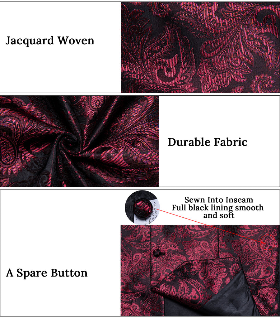 Burgundy Red Luxury Paisley Jacquard Men's Collar Vest Set vest set - Sophisticated Gentlemen