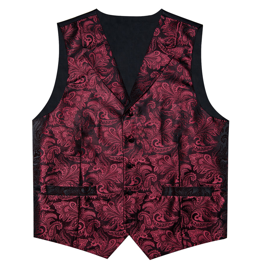 Burgundy Red Luxury Paisley Jacquard Men's Collar Vest Set vest set - Sophisticated Gentlemen