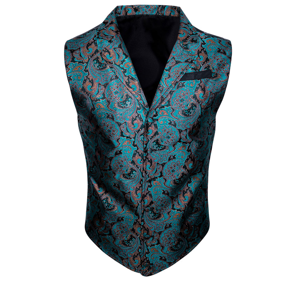 Black Lake Green Paisley Jacquard Men's Collar Victorian Suit Vest Set vest set - Sophisticated Gentlemen