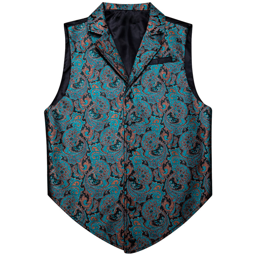 Black Lake Green Paisley Jacquard Men's Collar Victorian Suit Vest Set vest set - Sophisticated Gentlemen