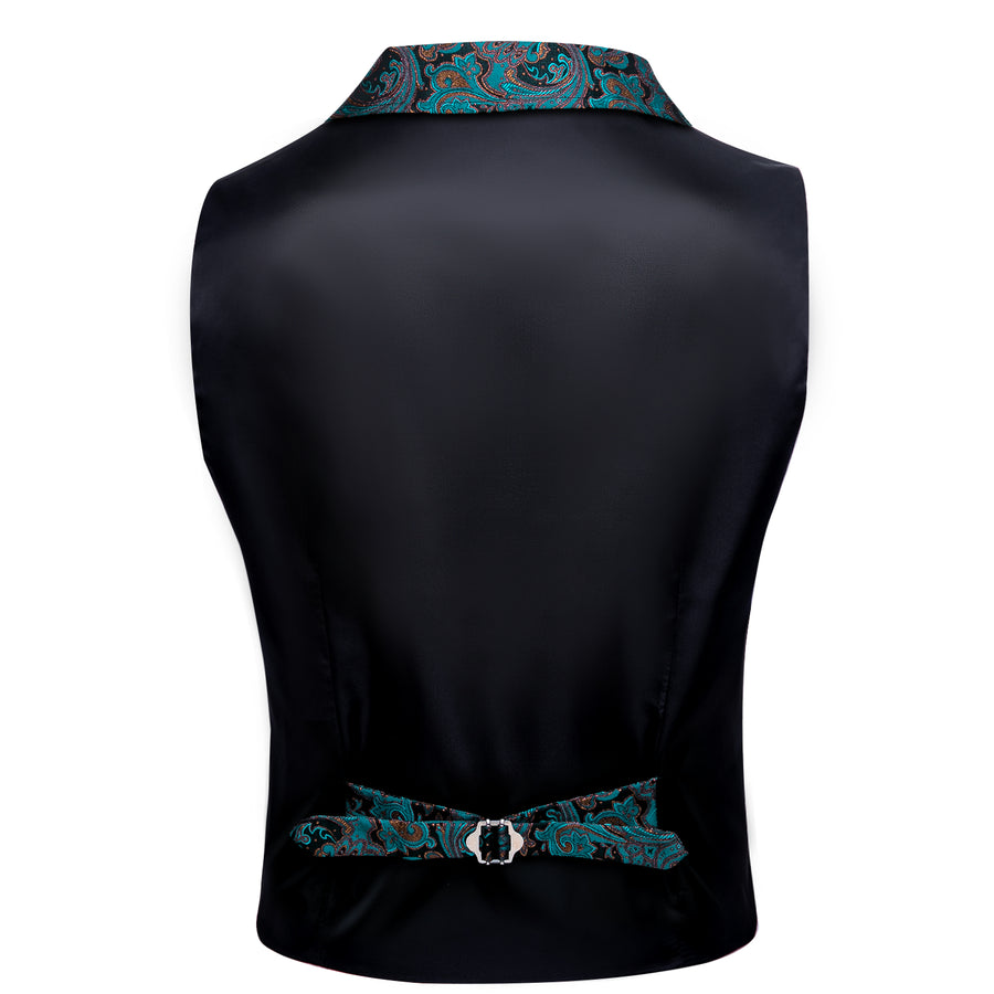 Black Lake Green Paisley Jacquard Men's Collar Victorian Suit Vest Set vest set - Sophisticated Gentlemen