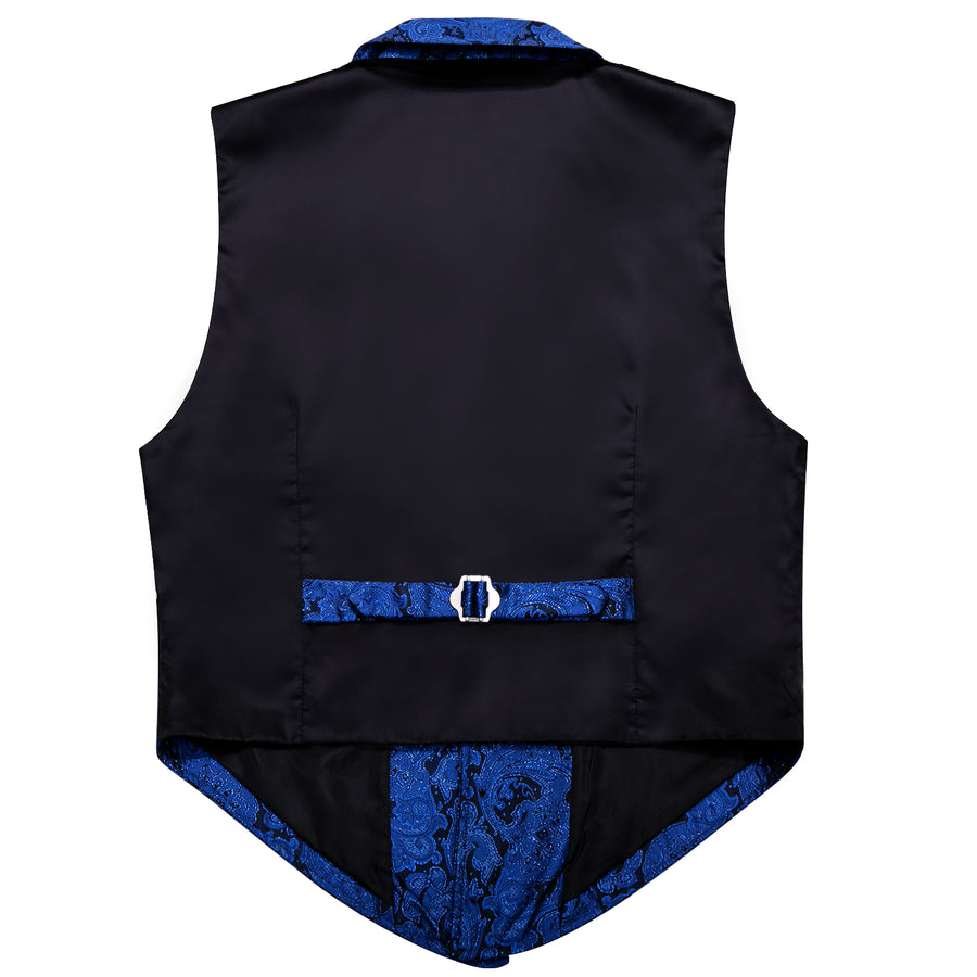 Black Blue Paisley Jacquard Men's Collar Victorian Suit Vest Set vest set - Sophisticated Gentlemen