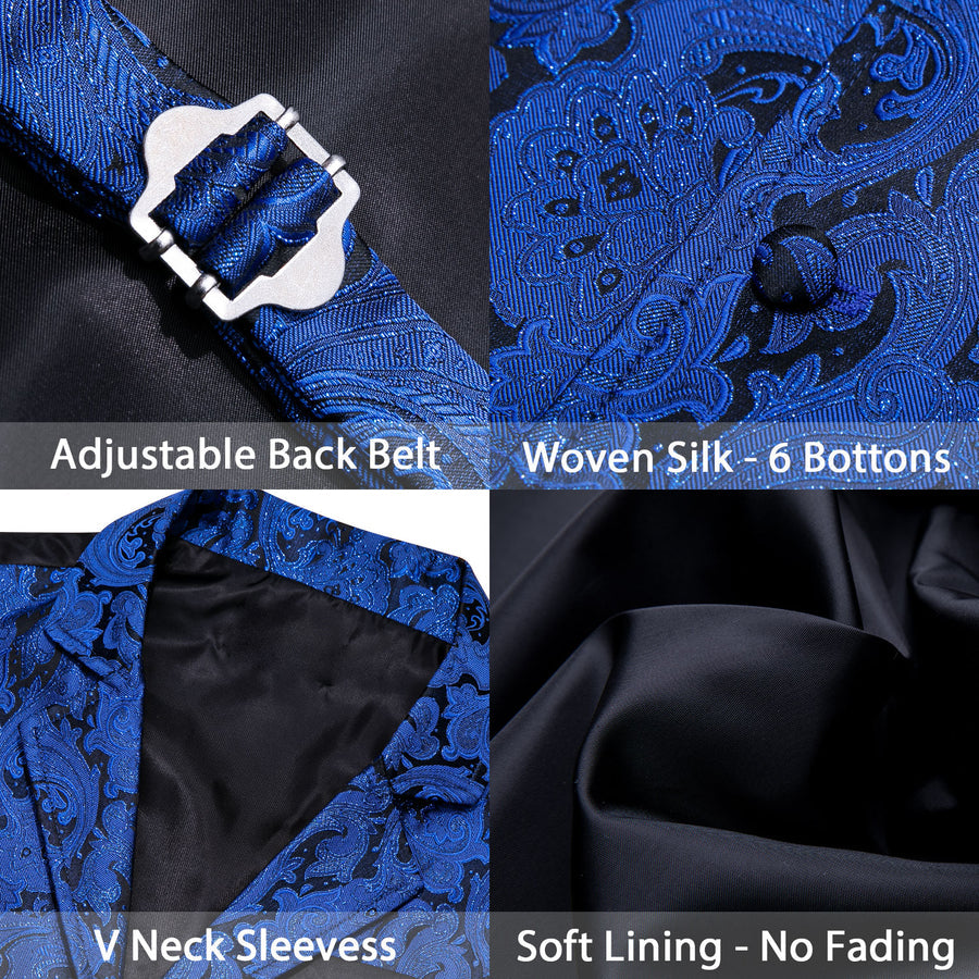 Black Blue Paisley Jacquard Men's Collar Victorian Suit Vest Set vest set - Sophisticated Gentlemen