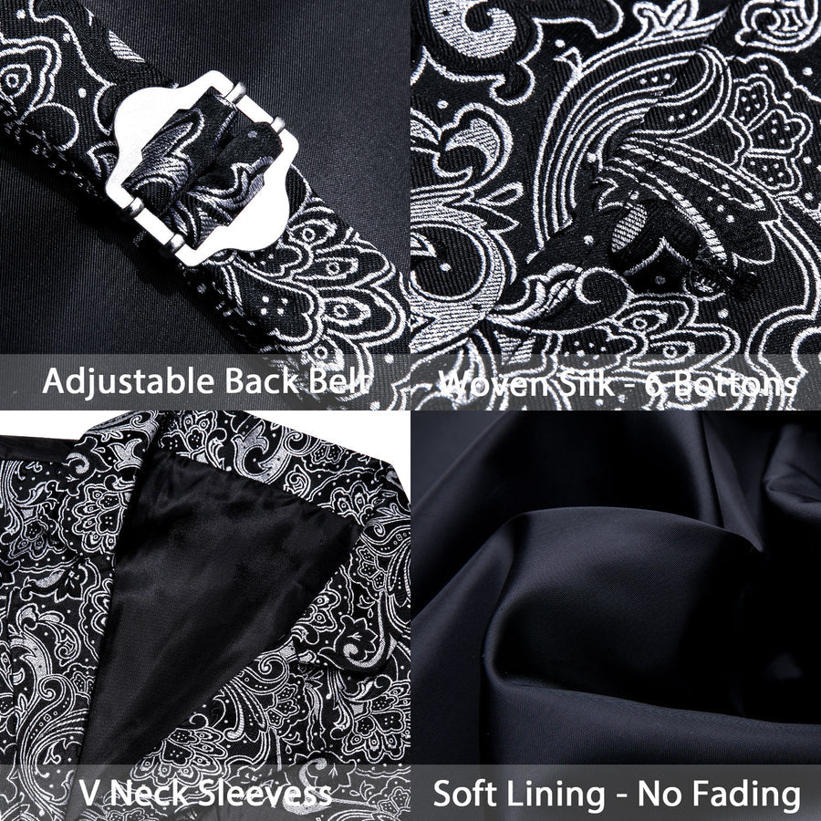Black White Paisley Jacquard Men's Collar Victorian Vest Set vest set - Sophisticated Gentlemen