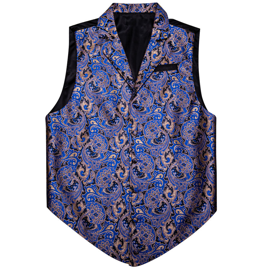 Black Blue Paisley Jacquard Men's Collar Victorian Suit Vest Set vest set - Sophisticated Gentlemen