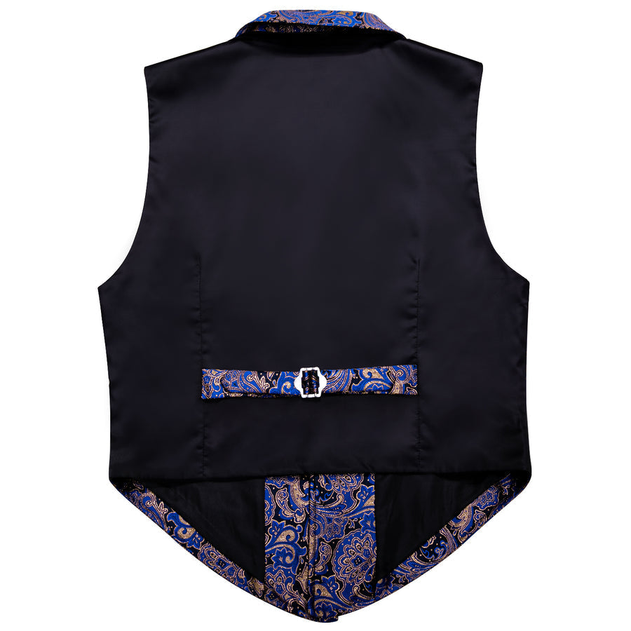 Black Blue Paisley Jacquard Men's Collar Victorian Suit Vest Set vest set - Sophisticated Gentlemen