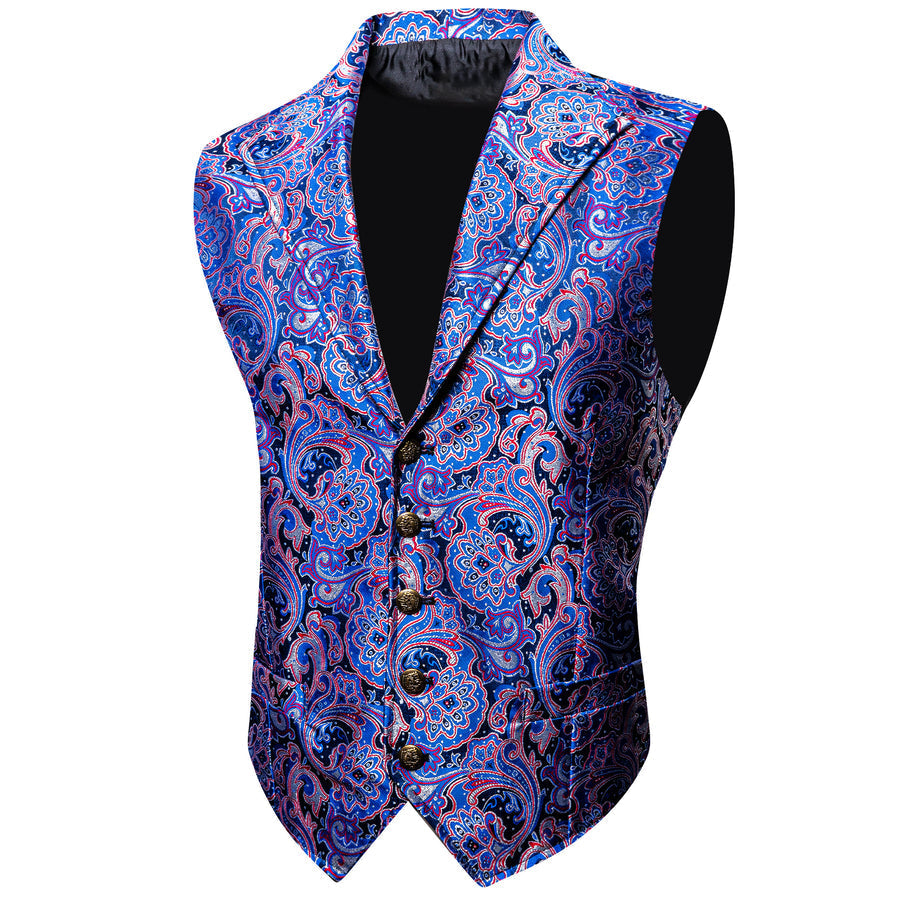 Purple Blue Paisley Jacquard Men's Collar Vest Set vest set - Sophisticated Gentlemen