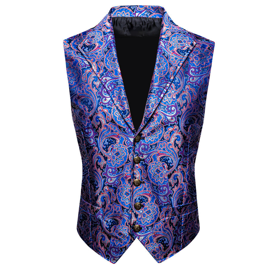 Purple Blue Paisley Jacquard Men's Collar Vest Set vest set - Sophisticated Gentlemen