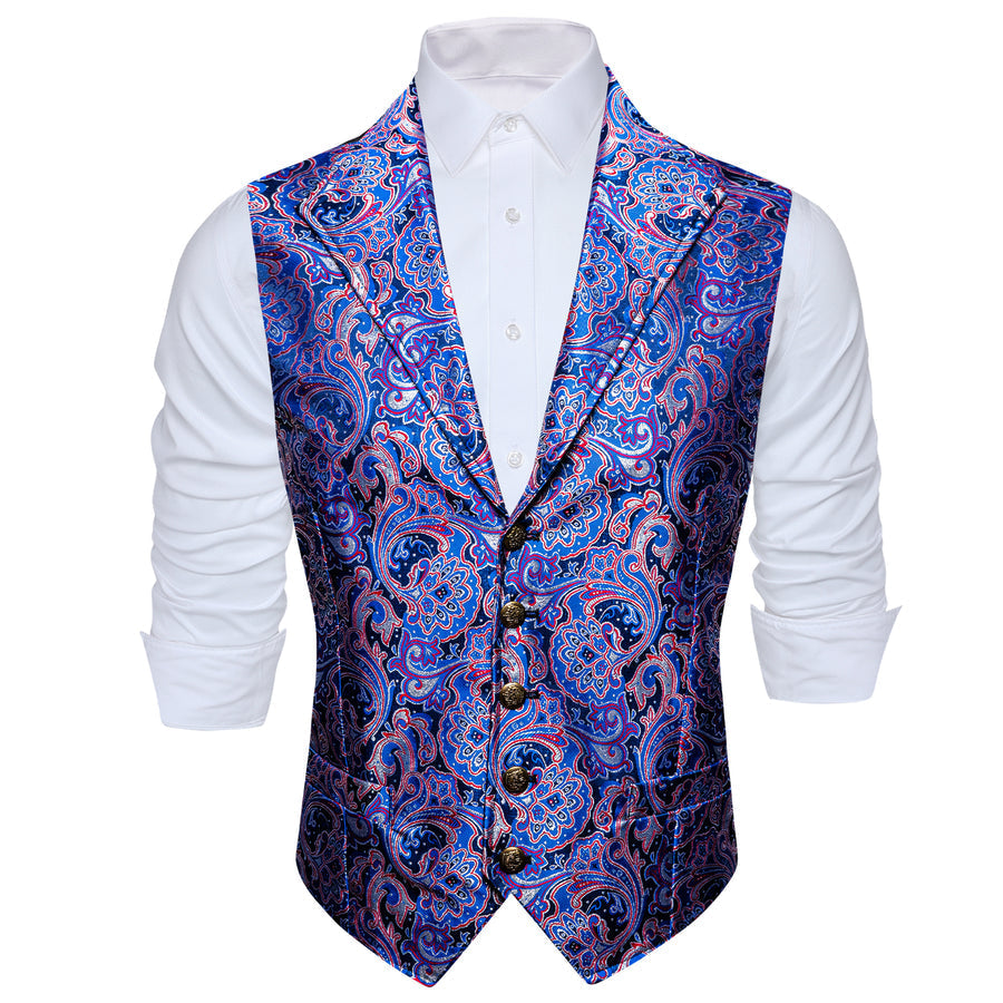 Purple Blue Paisley Jacquard Men's Collar Vest Set vest set - Sophisticated Gentlemen