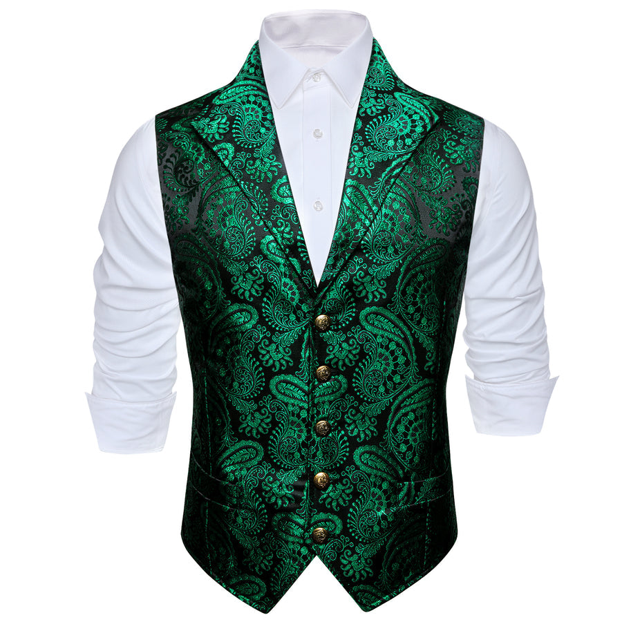 Green Black Paisley Jacquard Men's Collar Suit Vest Set vest set - Sophisticated Gentlemen