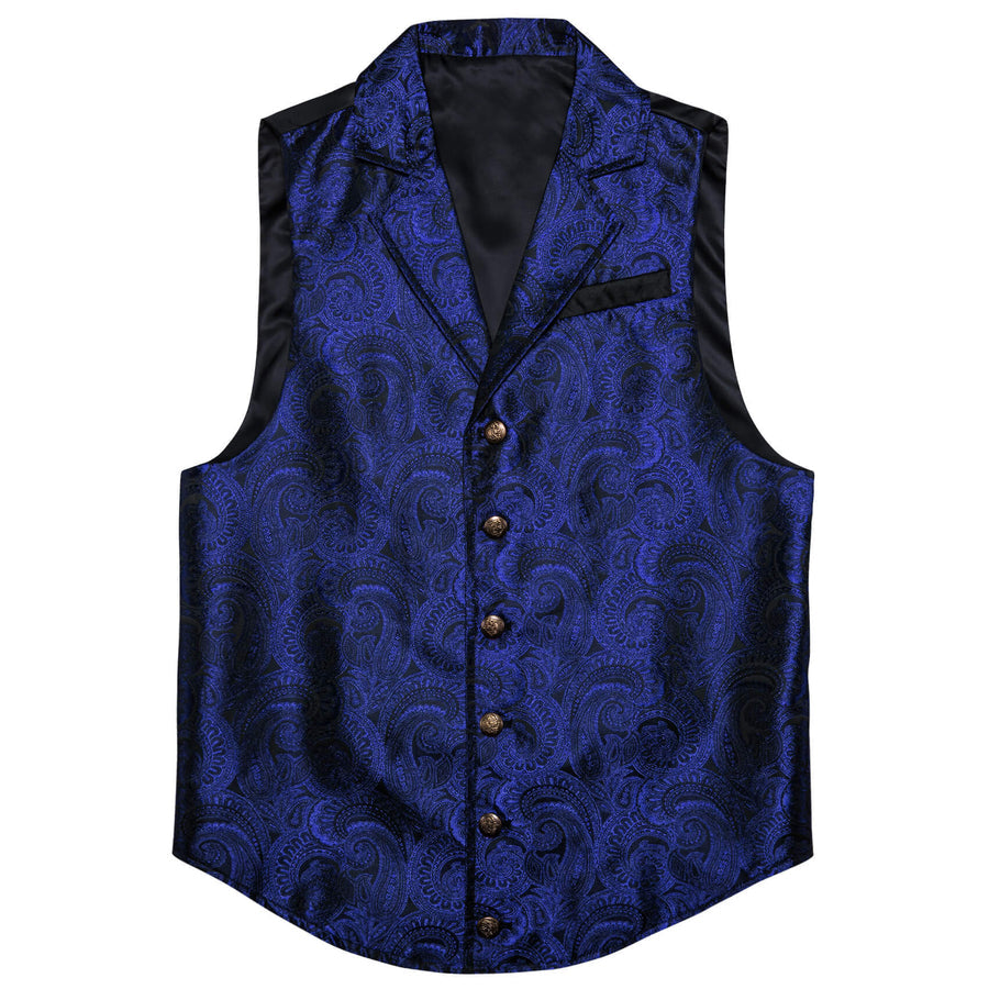 Blue Paisley Silk Notched Collar Vest Set vest set - Sophisticated Gentlemen