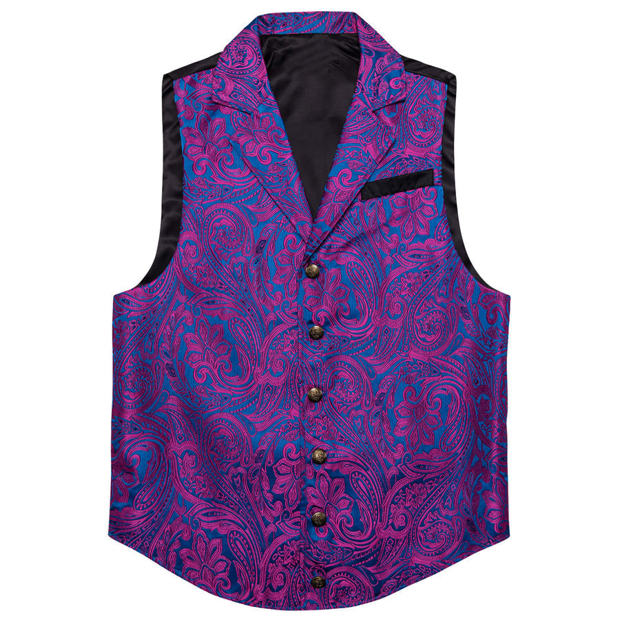 New Purple Blue Floral Silk Notch Collar Vest Set vest set - Sophisticated Gentlemen