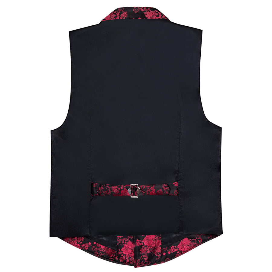 Red Jacquard Floral Silk Notch Collar Vest Set vest set - Sophisticated Gentlemen