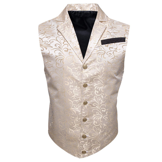 Champagne Floral Silk Notched Collar Vest Set vest set S (Chest 40")   - Sophisticated Gentlemen