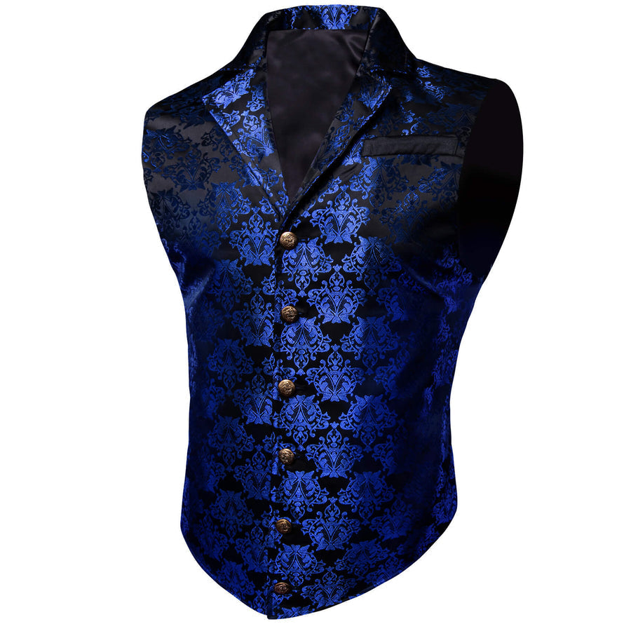 Black Blue Jacquard Floral Silk Suit Vest Set vest set - Sophisticated Gentlemen