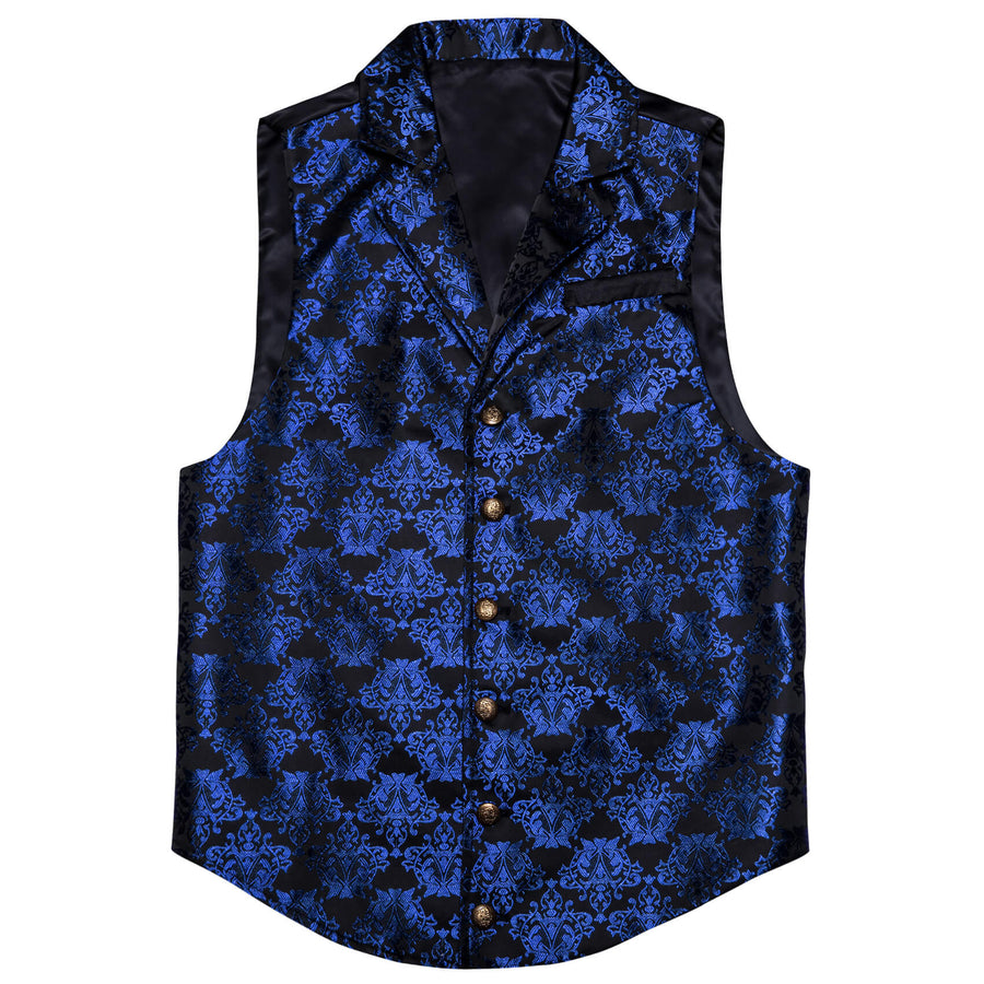 Black Blue Jacquard Floral Silk Suit Vest Set vest set - Sophisticated Gentlemen
