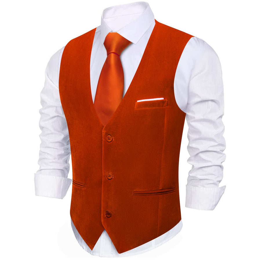 Red Solid Men's Flannelette Work Dress Vest Set vest set - Sophisticated Gentlemen