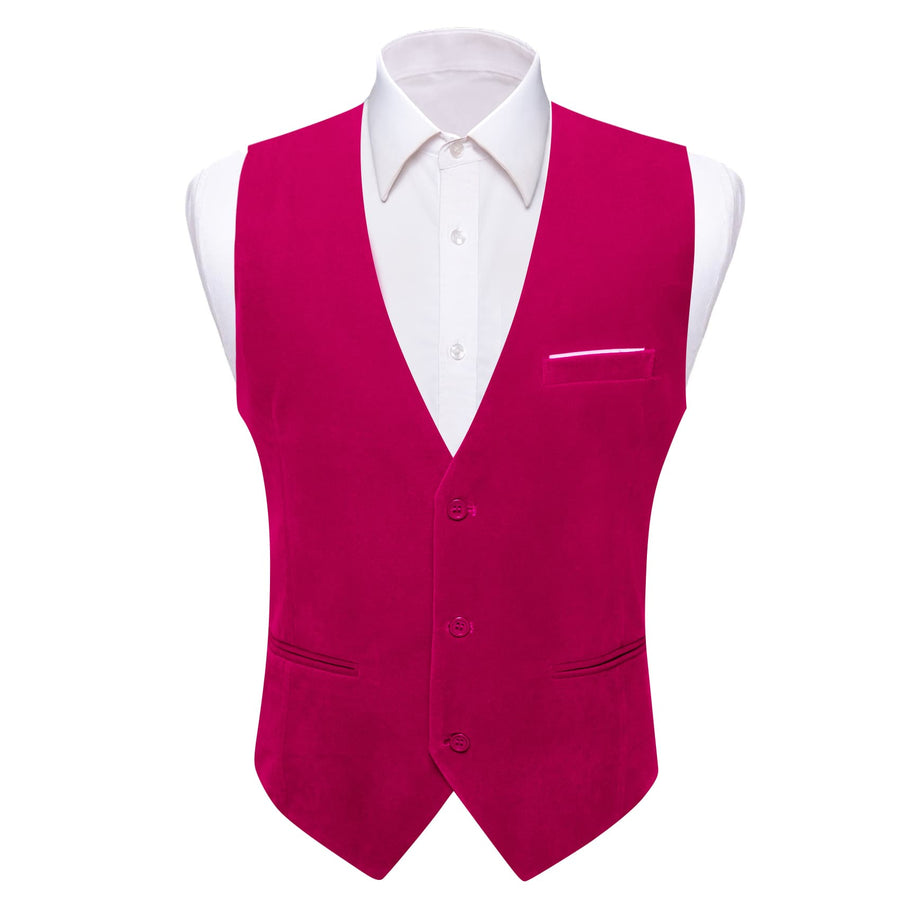 Deep Pink Solid Men's Flannelette Work Dress Vest Set vest set S (Chest 40") - Sophisticated Gentlemen