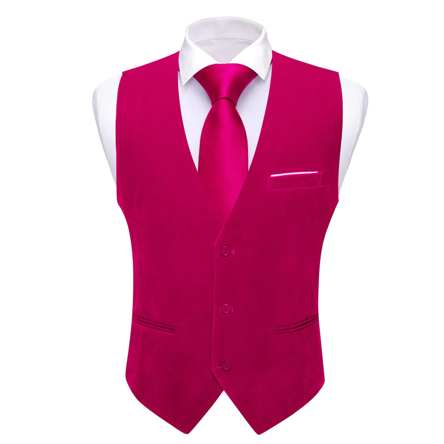 Deep Pink Solid Men's Flannelette Work Dress Vest Set vest set - Sophisticated Gentlemen