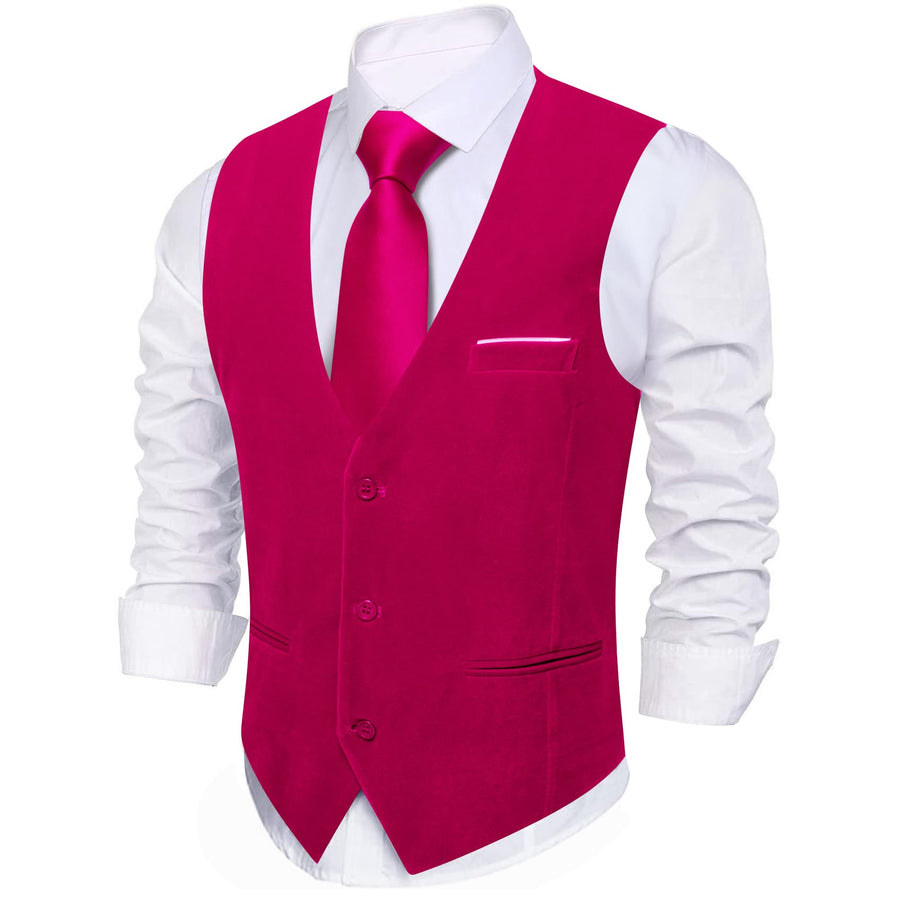 Deep Pink Solid Men's Flannelette Work Dress Vest Set vest set - Sophisticated Gentlemen