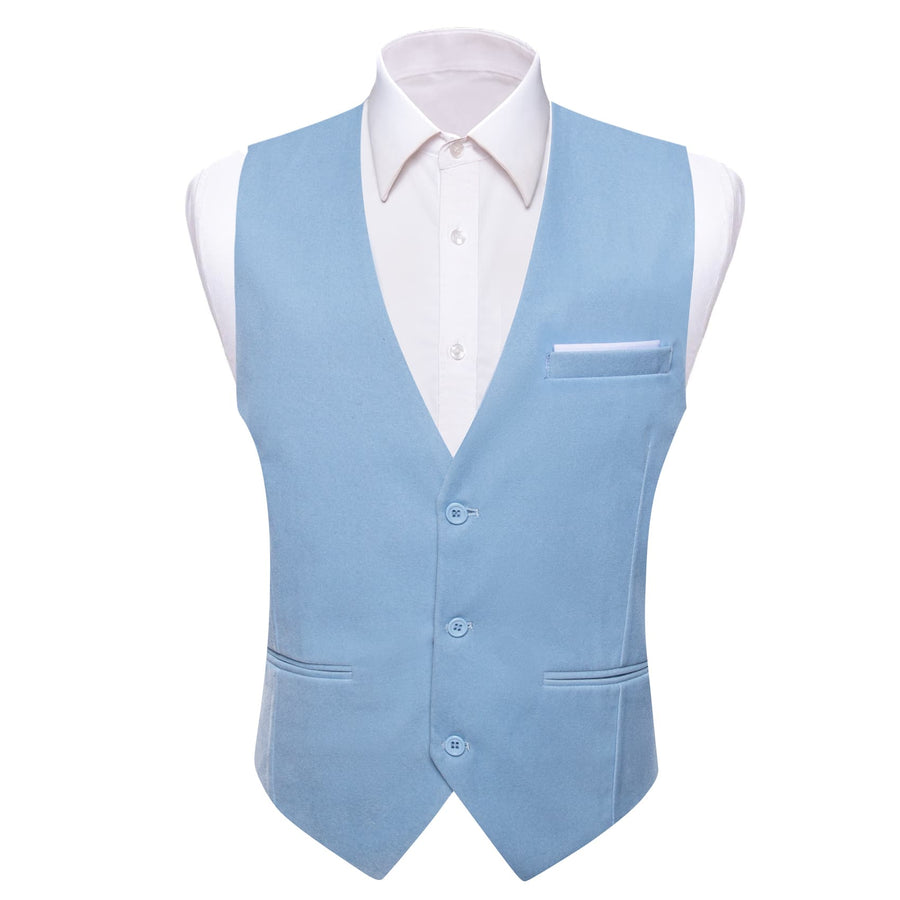 Arctic Blue Solid Men's Flannelette Work Dress Vest Set vest set S (Chest 40") - Sophisticated Gentlemen