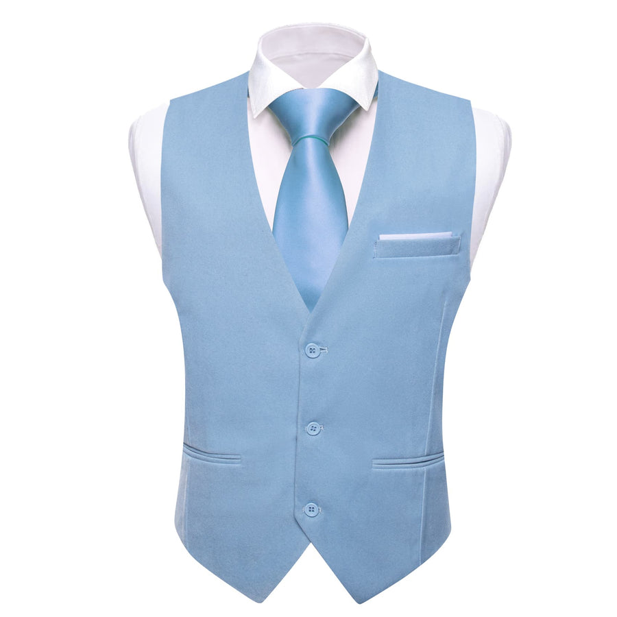 Arctic Blue Solid Men's Flannelette Work Dress Vest Set vest set - Sophisticated Gentlemen