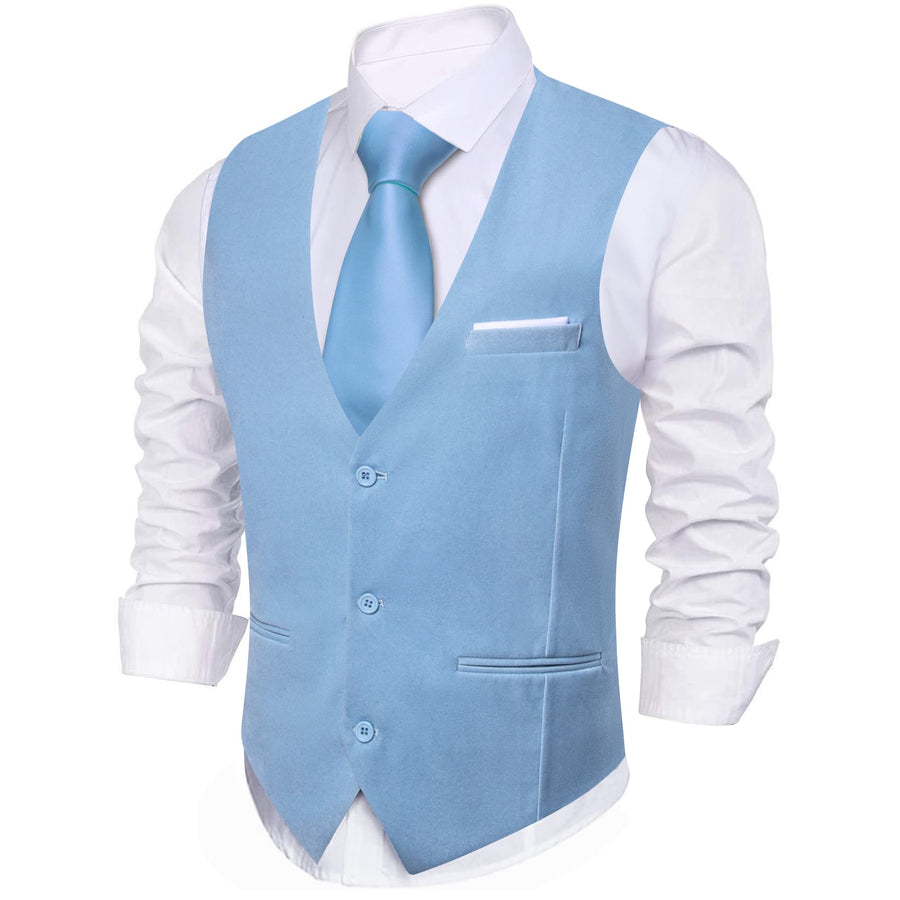 Arctic Blue Solid Men's Flannelette Work Dress Vest Set vest set - Sophisticated Gentlemen