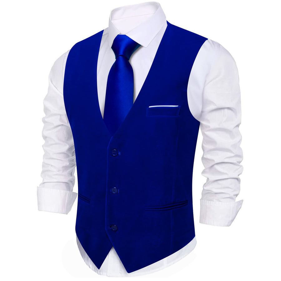 Blue Solid Men's Flannelette Work Dress Vest Set vest set - Sophisticated Gentlemen