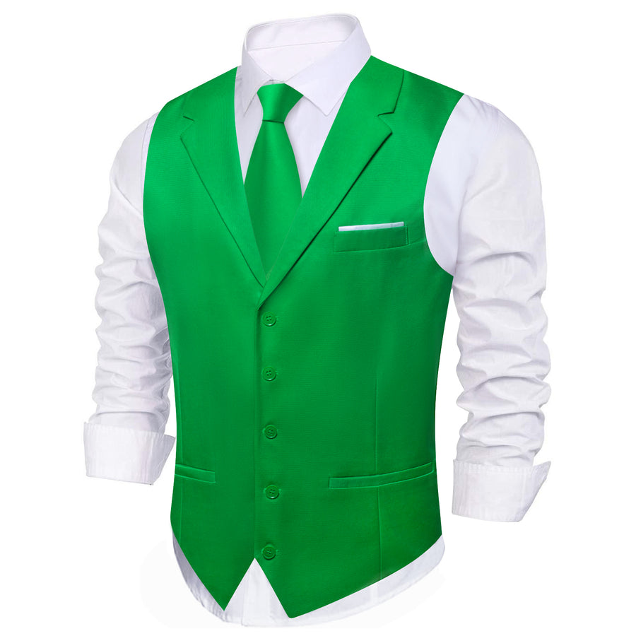 Lime Green Solid Jacquard Notched Collar Vest Set vest set - Sophisticated Gentlemen