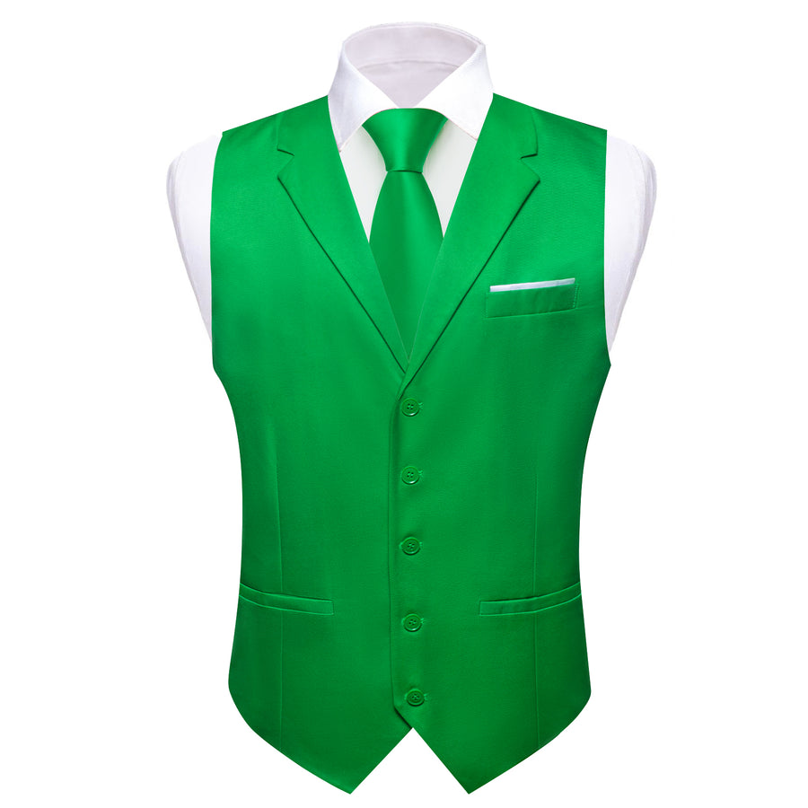 Lime Green Solid Jacquard Notched Collar Vest Set vest set - Sophisticated Gentlemen