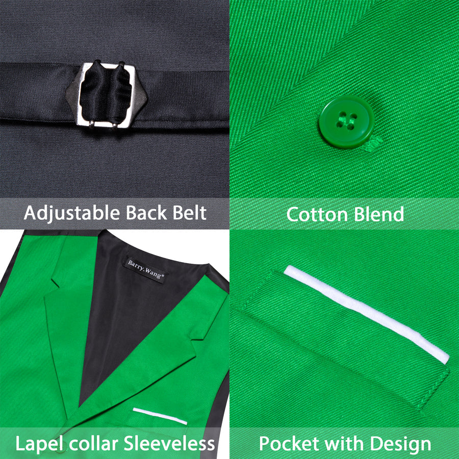 Lime Green Solid Jacquard Notched Collar Vest Set vest set - Sophisticated Gentlemen