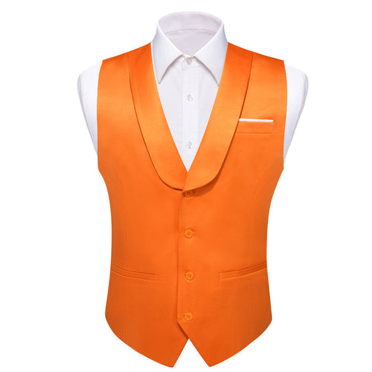 New Orange Solid Jacquard Men's Collar Vest Set vest set S (Chest 40")   - Sophisticated Gentlemen