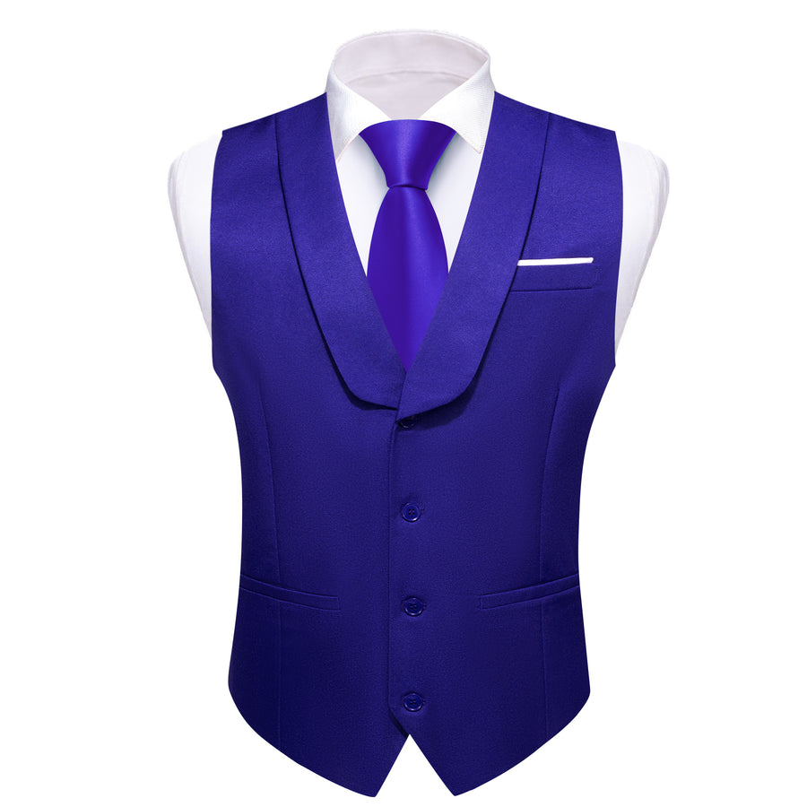 New Midnight Blue Solid Jacquard Men's Collar Vest Set vest set - Sophisticated Gentlemen