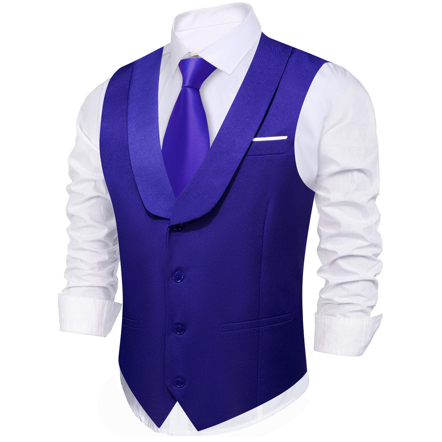 New Midnight Blue Solid Jacquard Men's Collar Vest Set vest set - Sophisticated Gentlemen